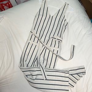 Madewell— white and navy striped jumpsuit size XS
